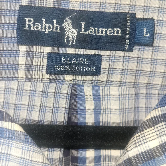 Ralph Lauren Blue and White Checkered Button Up Dress Shirt. Mens Size LG. - Picture 3 of 8